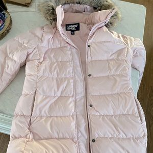 Lands’ End Women's 600 Down Winter Long Coat with Hood Light Pink